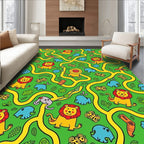 Jungle Safari Playful Lions Elephants Maze Rug