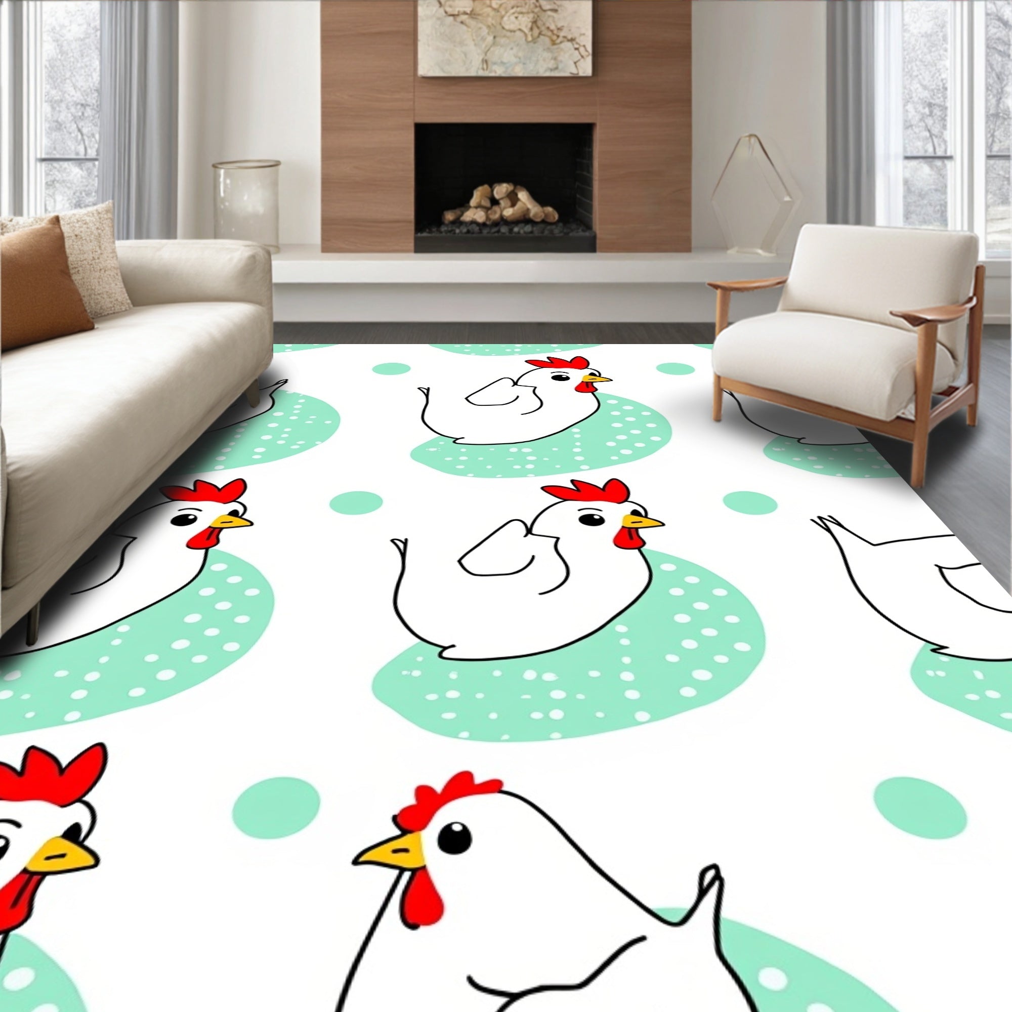 Cute White Chicken Farm Animals Rug