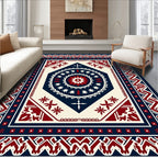 Crimson Navy Geometric Medallion Rug