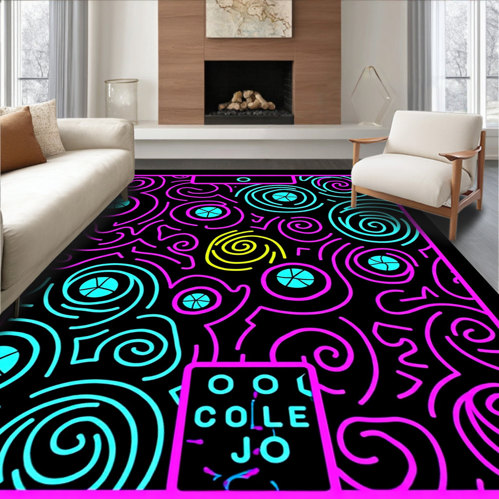 Neon Swirls Turquoise Pink Yellow Rug