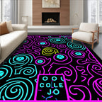Neon Swirls Turquoise Pink Yellow Rug