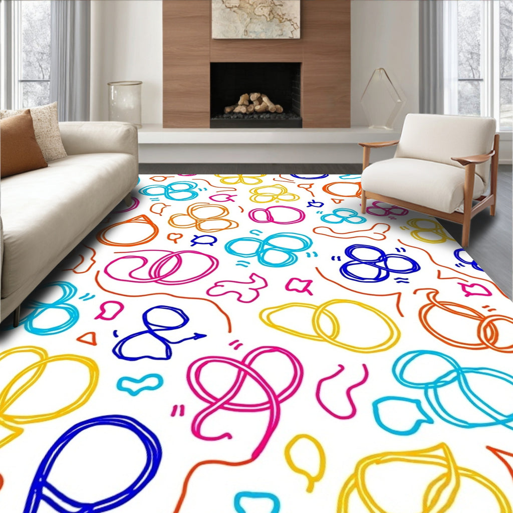 Whimsical Colorful Scribble Swirls Rug