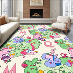 Whimsical Pink Green Cartoon Characters Rug