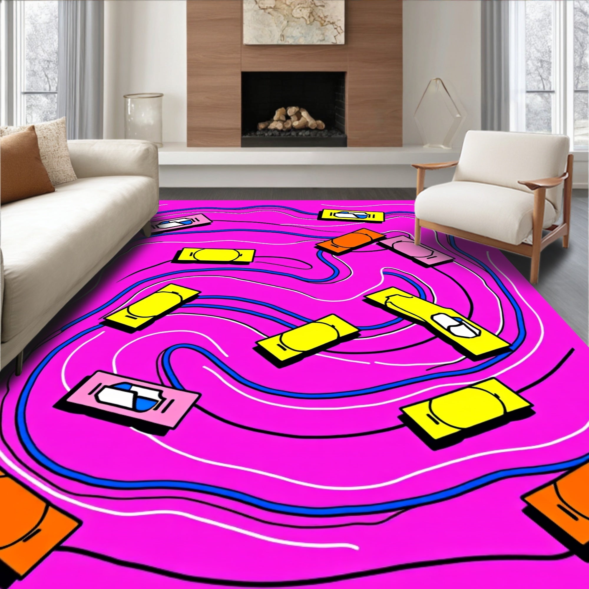 Retro Pop Art Rectangles Pink Background Rug