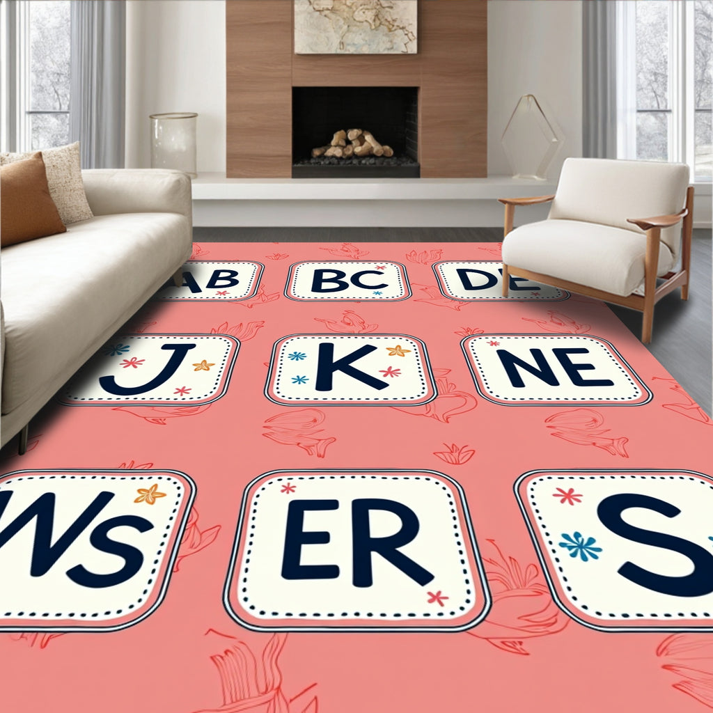 Coral Alphabet Blocks Whimsy Rug