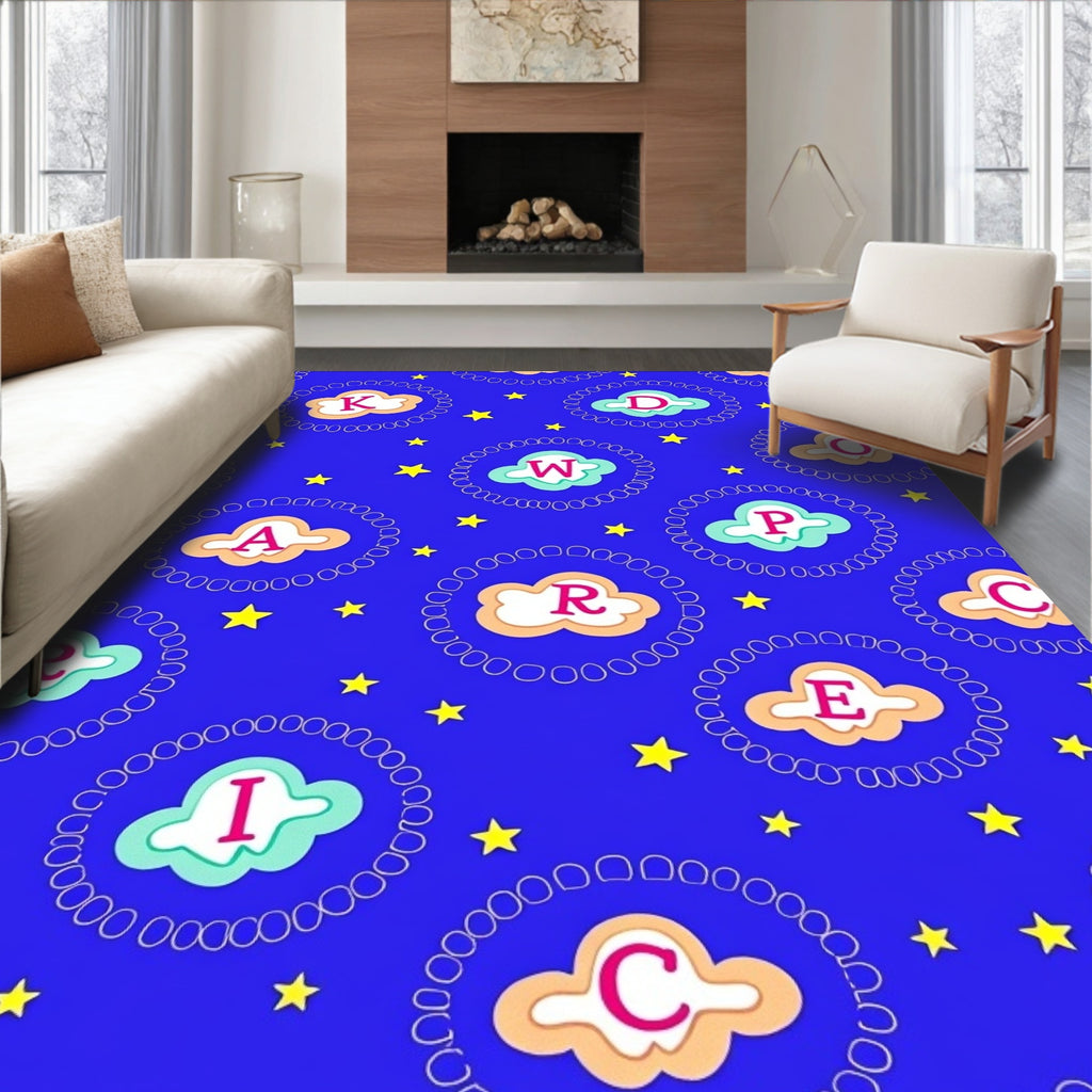 Dreamy Alphabet Clouds Starry Rug