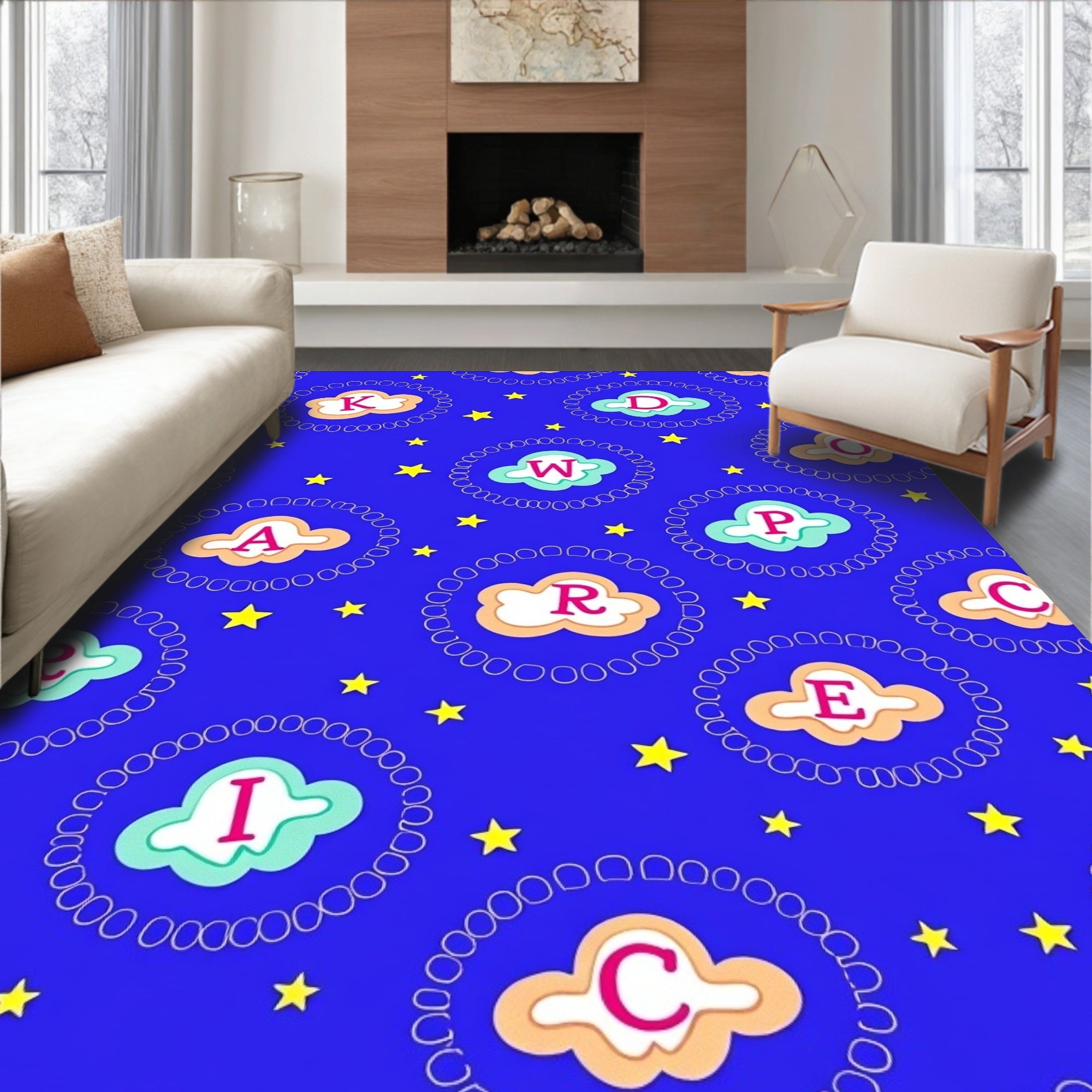 Dreamy Alphabet Clouds Starry Rug