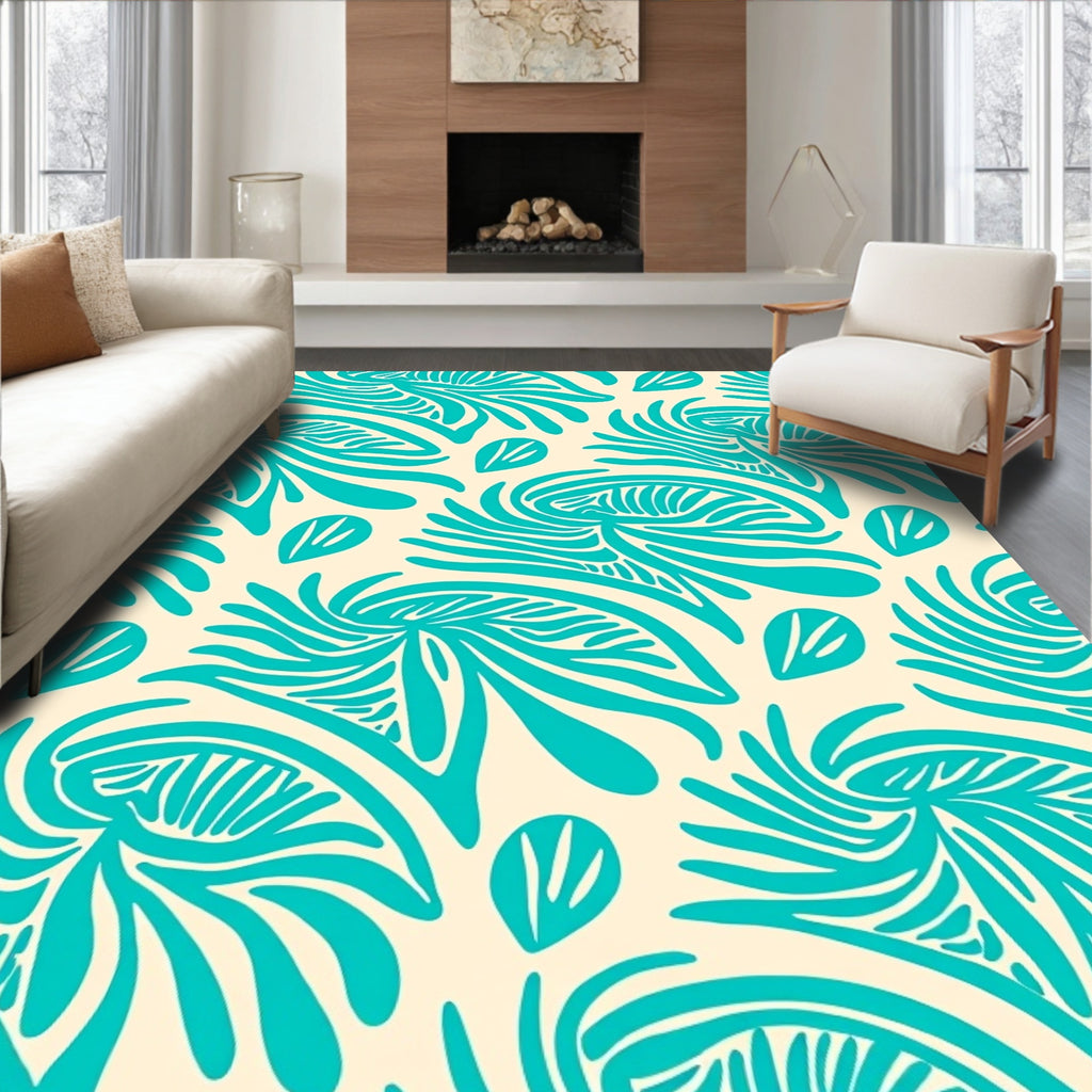 Turquoise Abstract Swirl Feather Rug