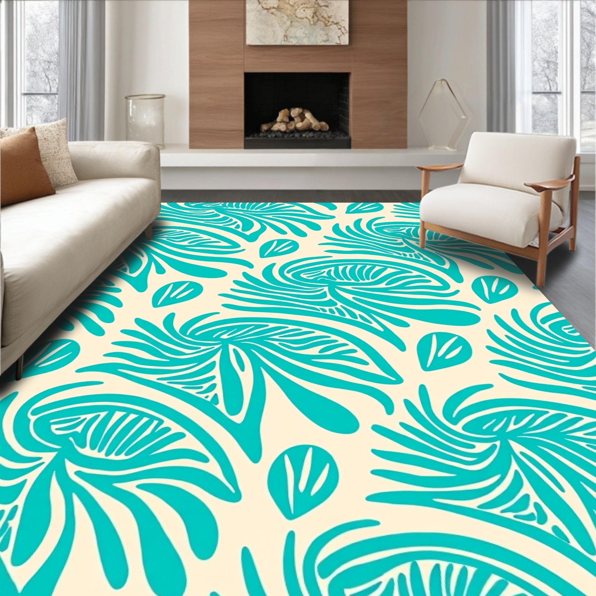 Turquoise Abstract Swirl Feather Rug