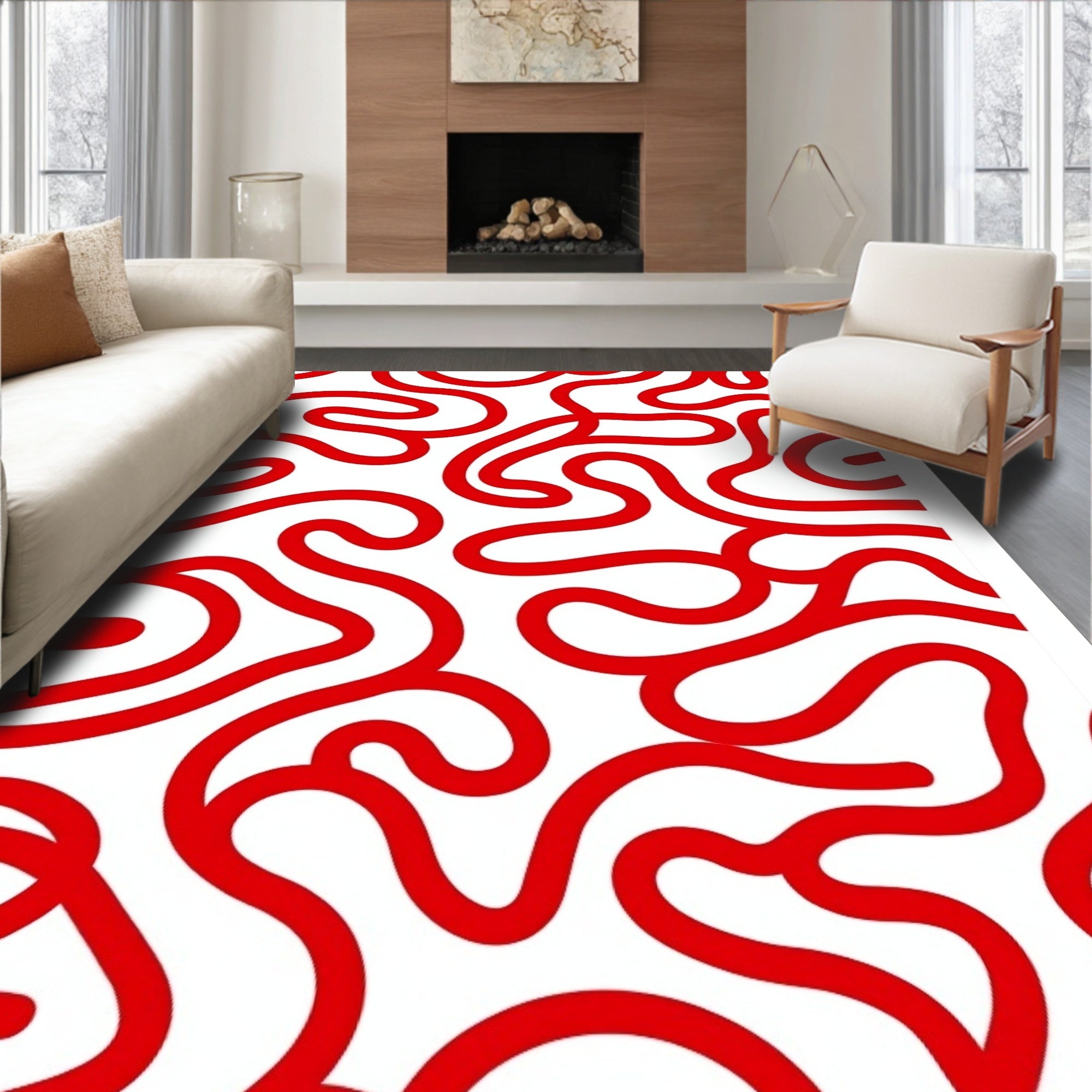 Continuous Red Line Abstract Rug