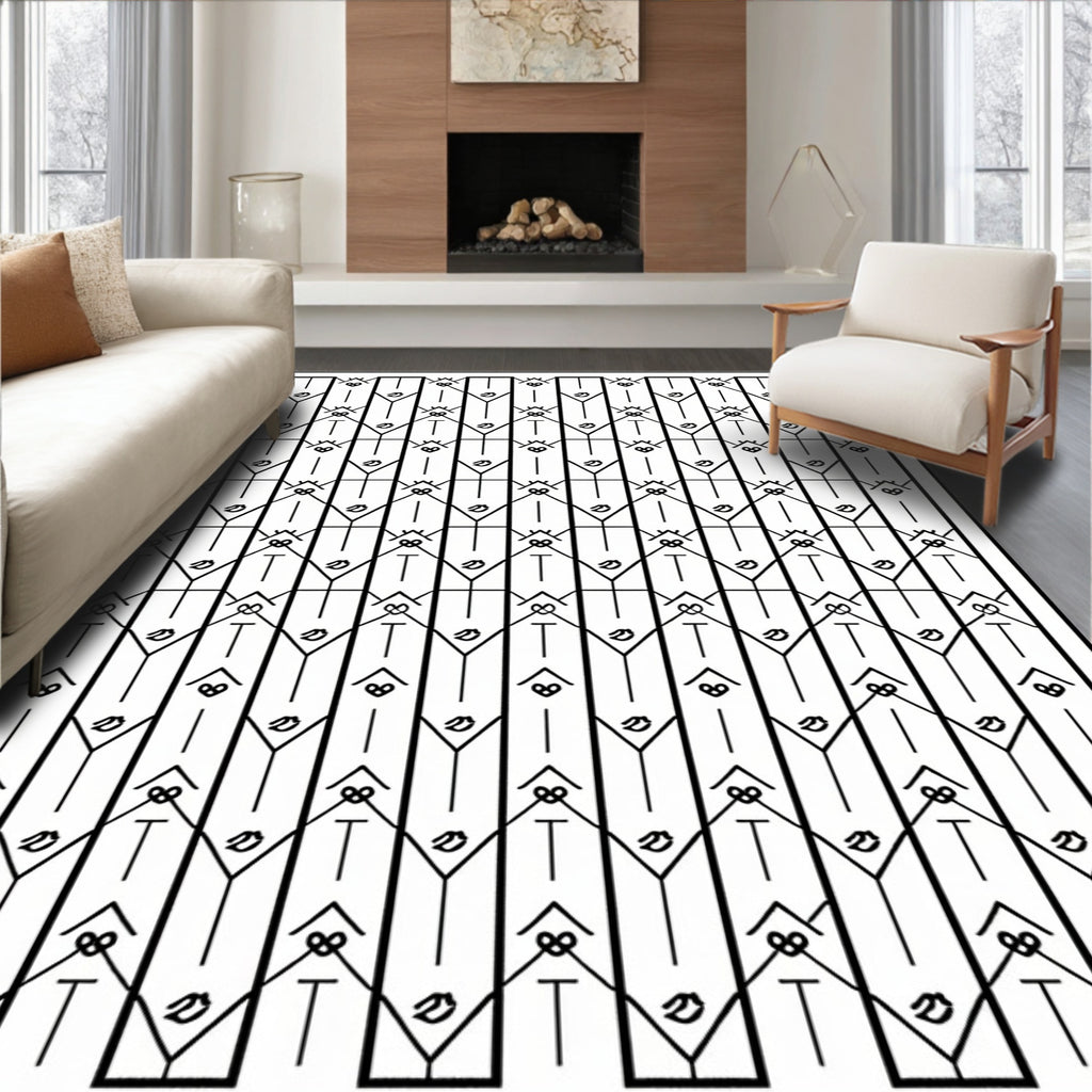 Geometric Black White Chevron Stripe Rug