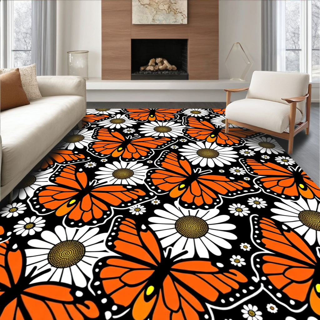 Orange Butterfly Daisy Garden Rug