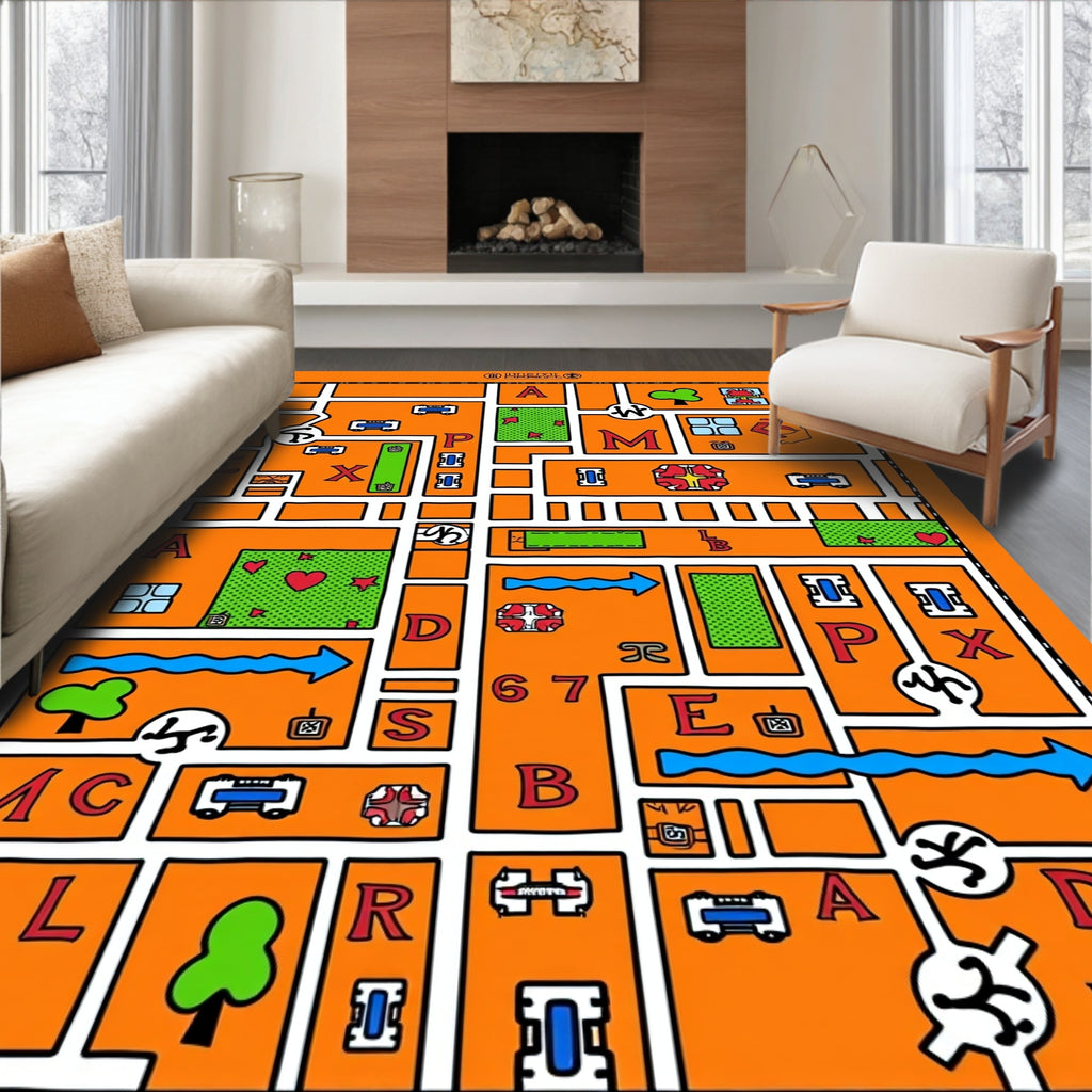 Whimsical Cartoon City Map Rug