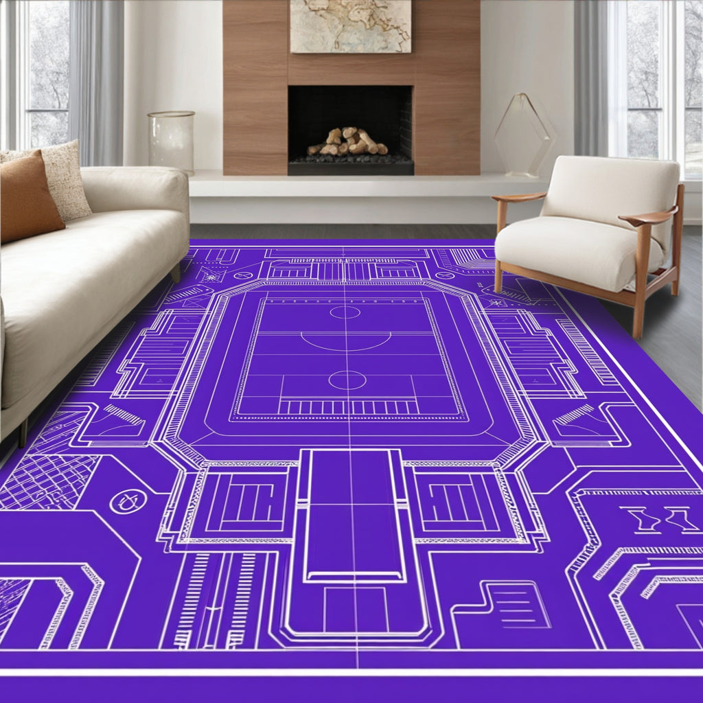 Blue Stadium Blueprint Geometric Lines Rug