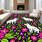 Vibrant Floral Dogs Garden Rug