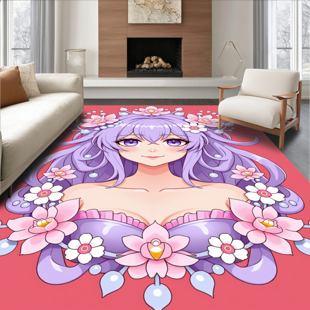 Anime Princess Purple Floral Headpiece Rug