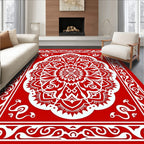 Dramatic Red White Mandala Border Rug
