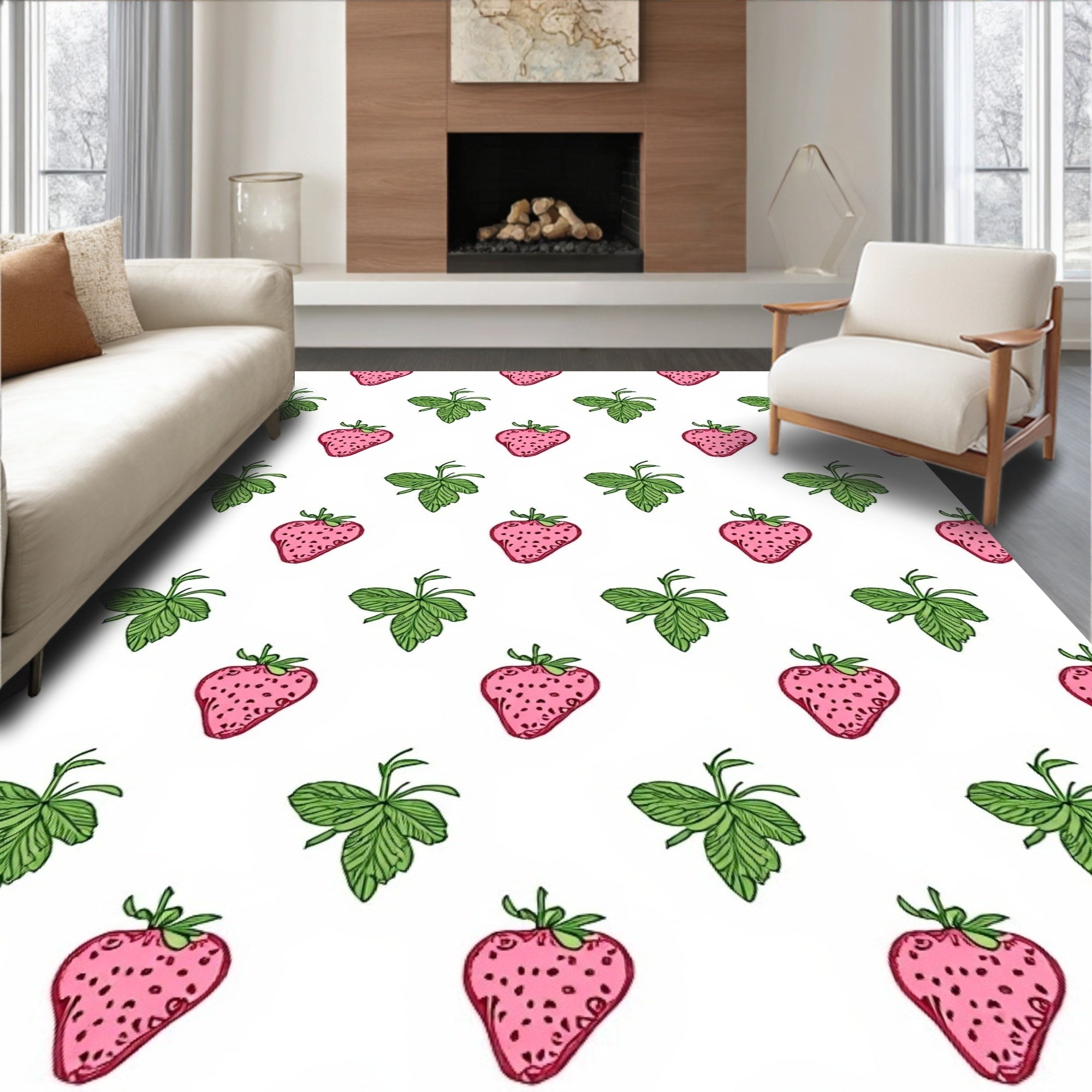 Pink Strawberry Garden Arrangement Rug