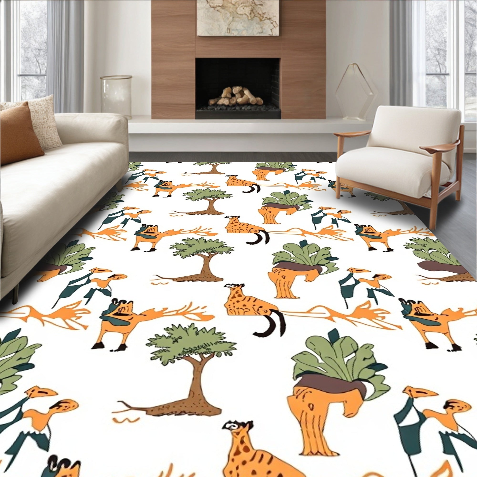 Amber Giraffe Tree Animal Whimsy Rug
