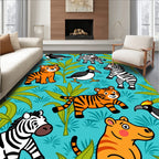 Cute Jungle Animals Teal Abstract Rug