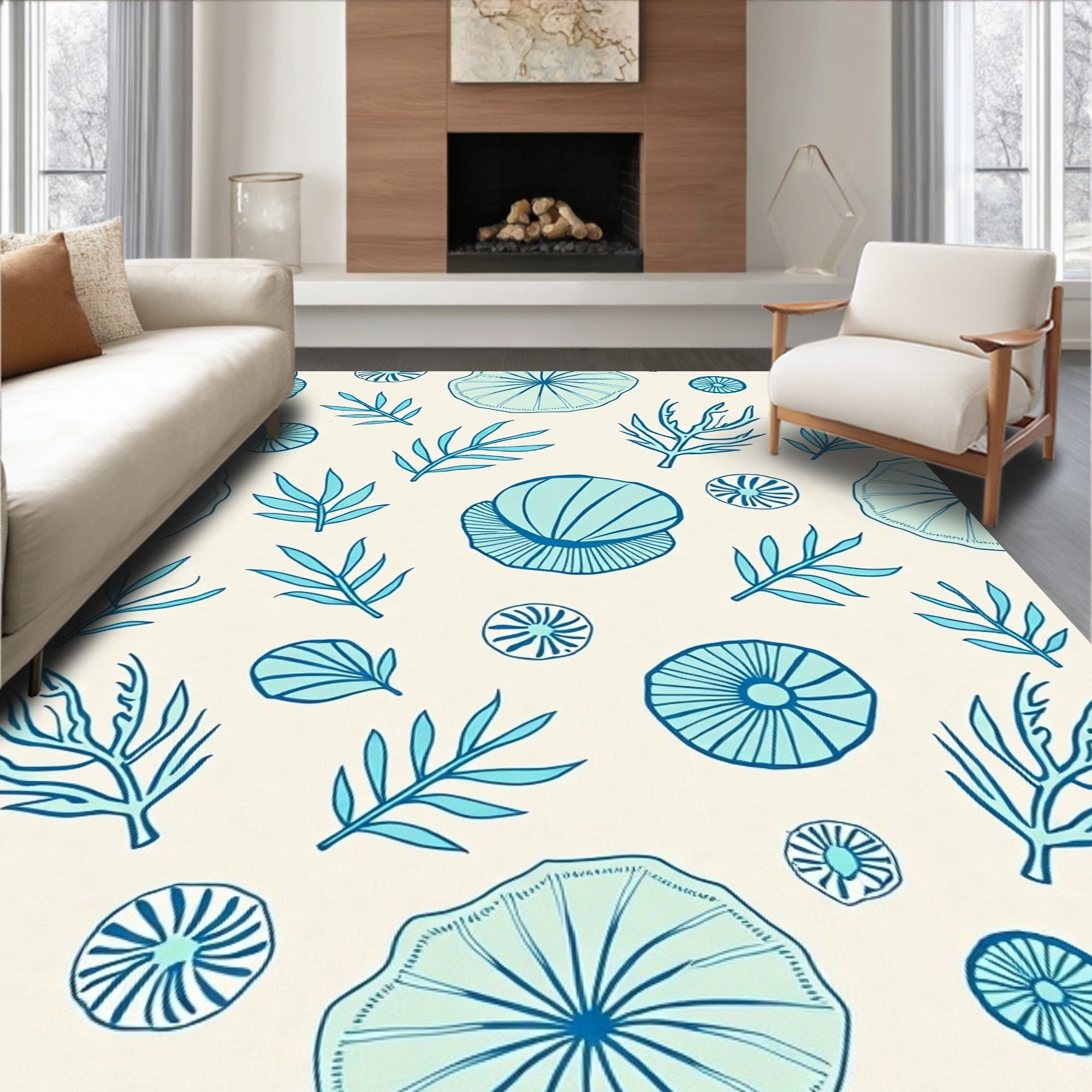 Oceanic Sea Life Leaves Accent Rug