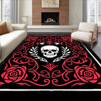 Black Red Rose Skull Garland Rug