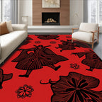 Red Samurai Figure Floral Medley Rug
