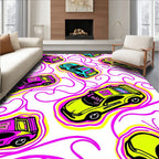 Retro Neon Cars Swirl Background Rug