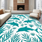 Teal Dolphins Amidst Lush Foliage Rug