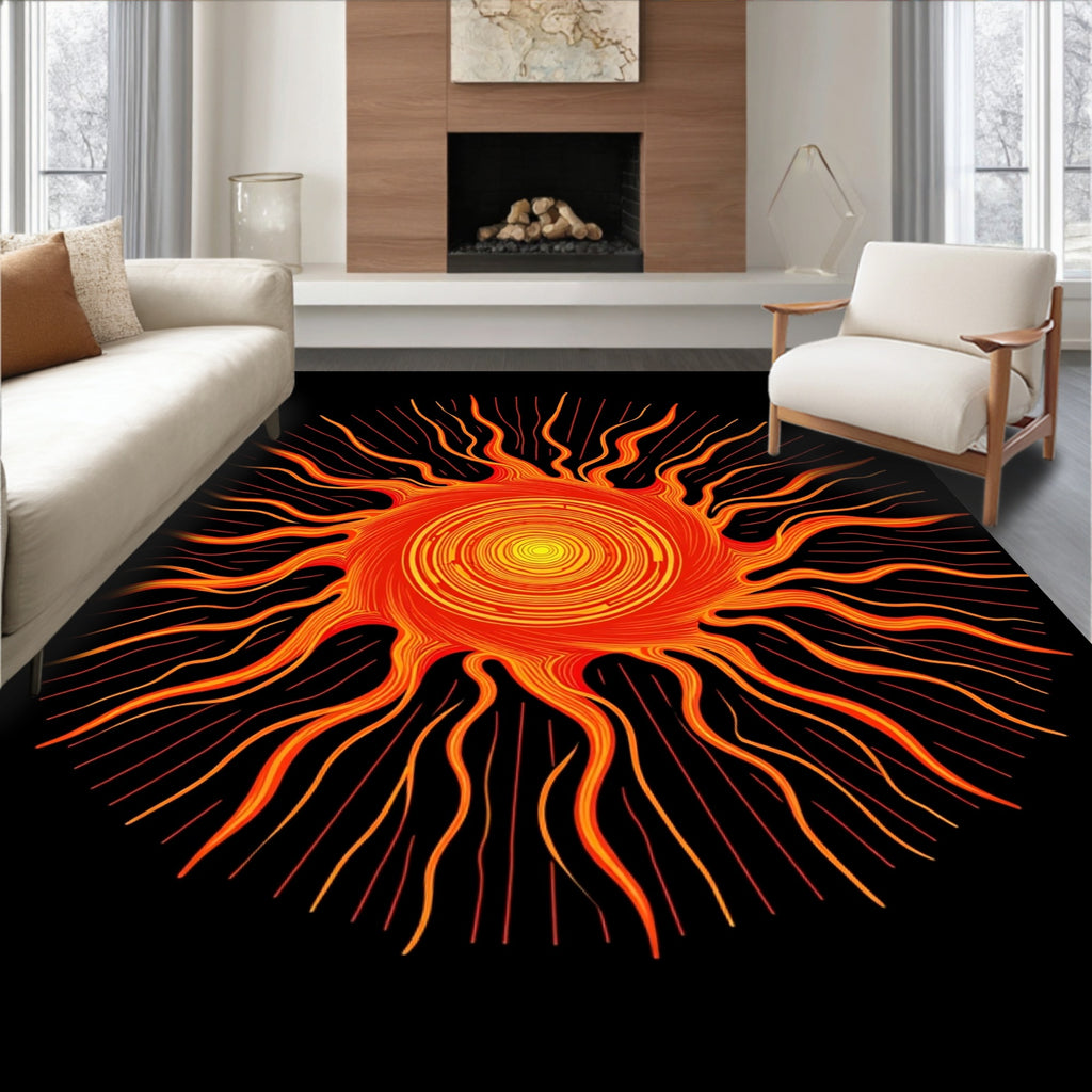 Radiant Sunburst Orange Yellow Rays Rug