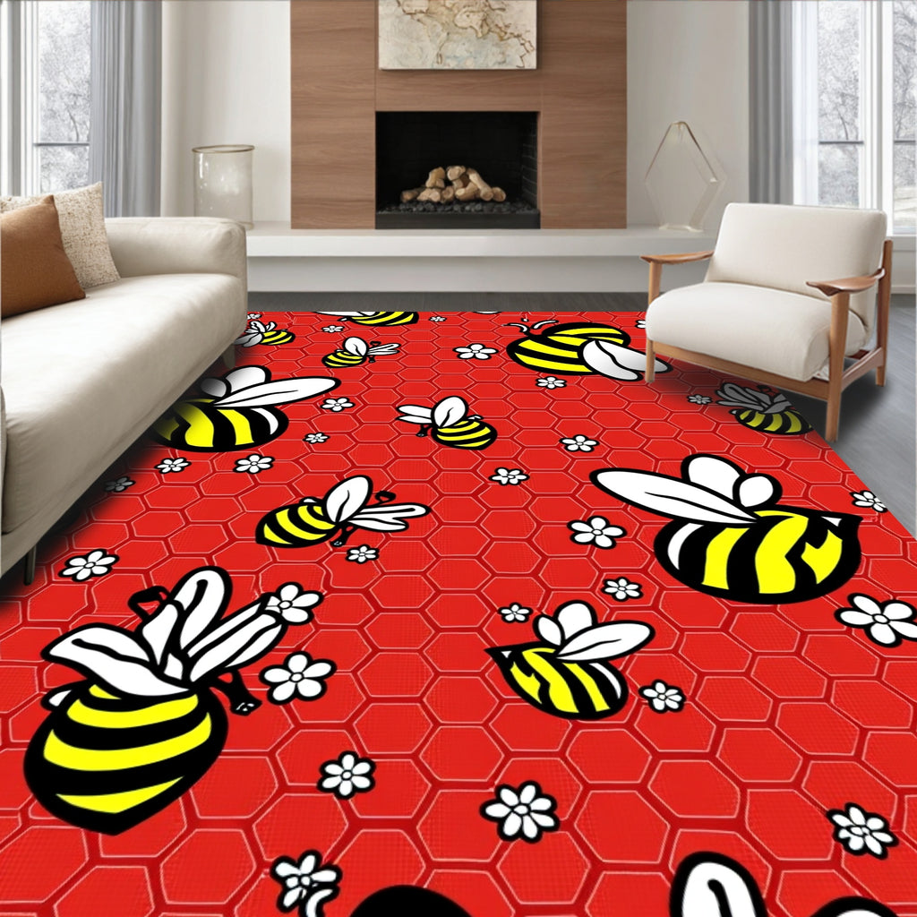 Whimsical Yellow Bee Bumble Flower Rug
