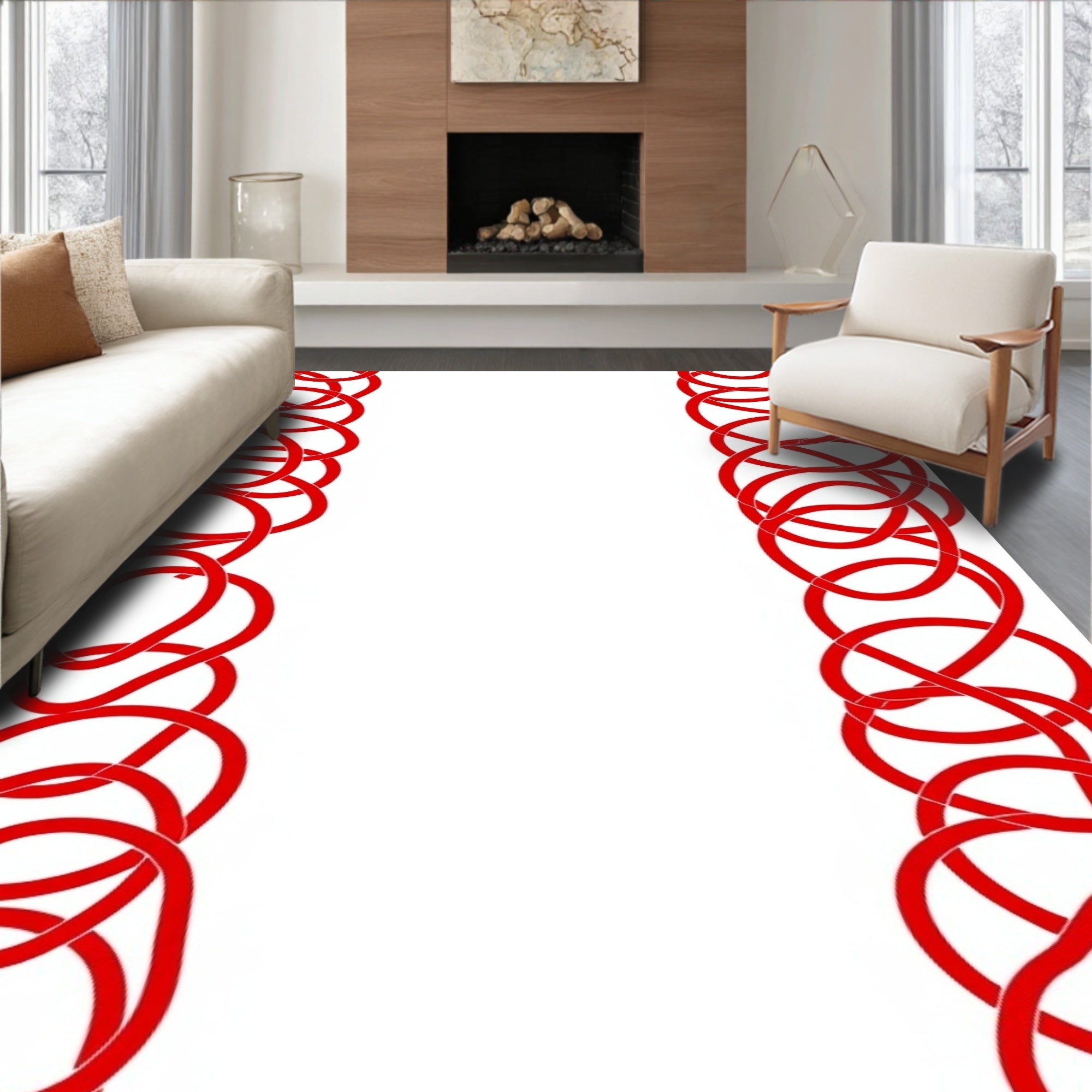 Crimson Linked Oval Vertical Stripe Rug