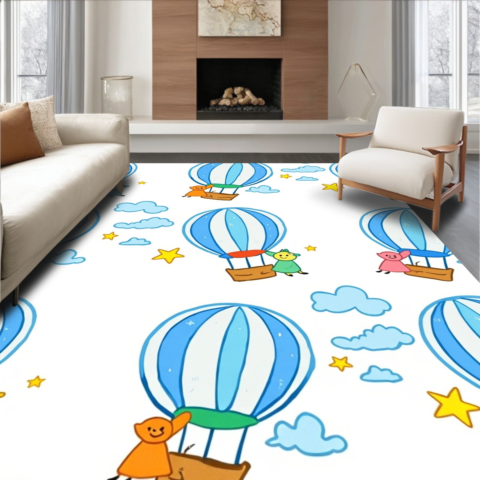Whimsical Hot Air Balloon Adventure Rug