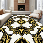 Golden Black Ornate Medallion Art Deco Rug