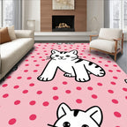Pink Polka Dot White Cat Friends Rug