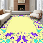 Whimsical Purple Teal Animal Border Rug