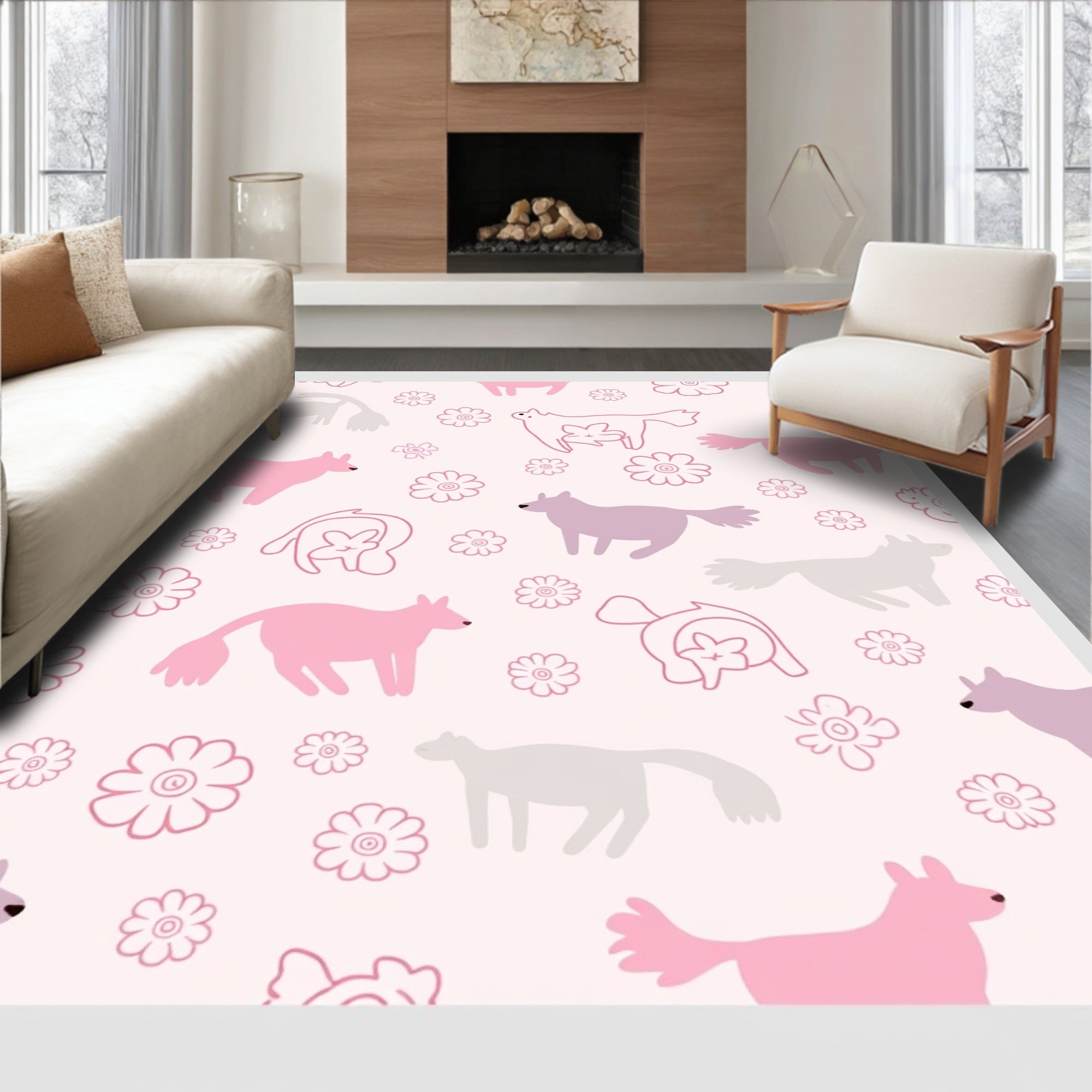 Pink and Purple Petal Puppy Patch Rug