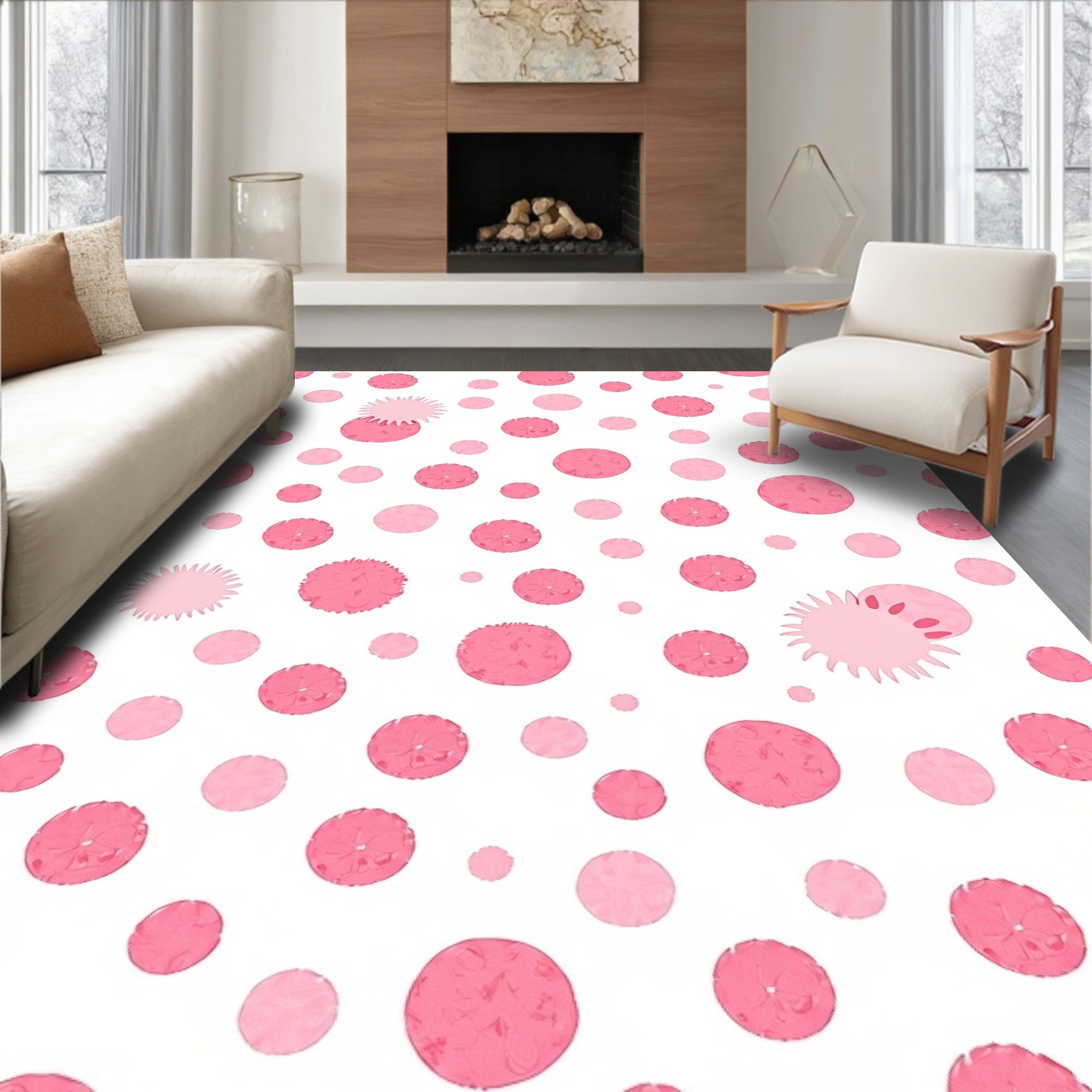 Pink Circles Sunburst Scatter Rug
