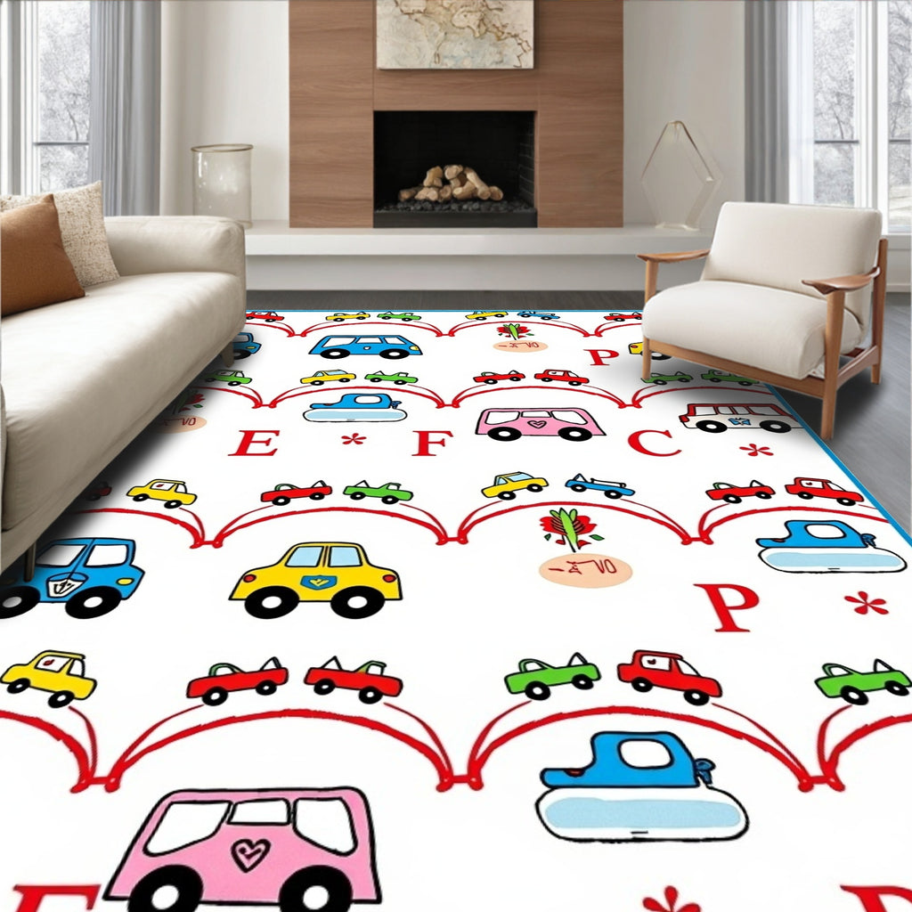 Whimsical Red Arch Car Collection Rug
