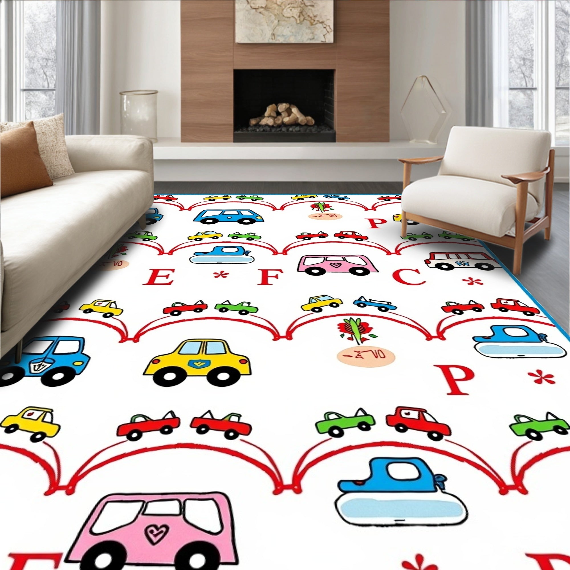 Whimsical Red Arch Car Collection Rug