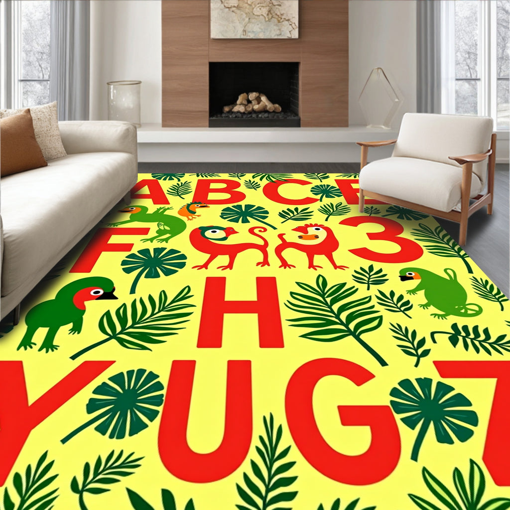 Bold Red Alphabet Jungle Animals Rug