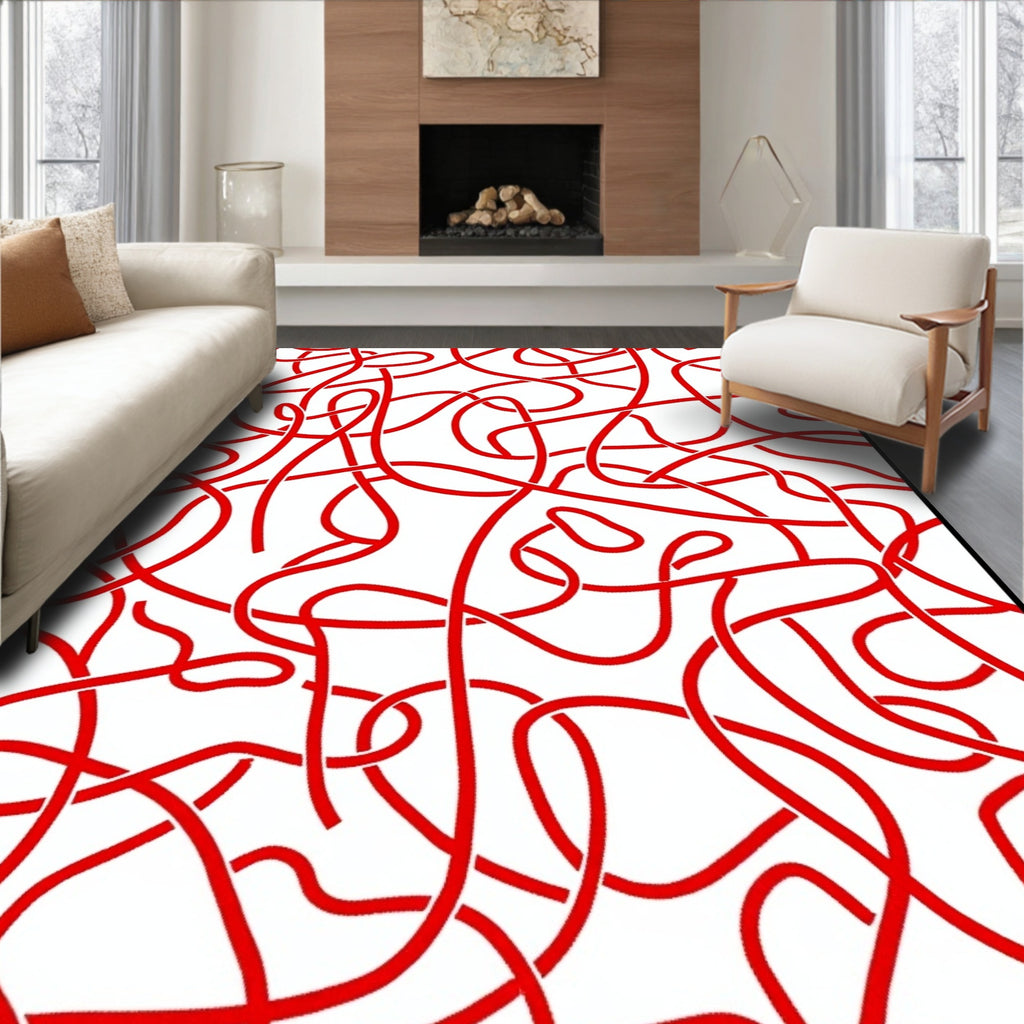 Red Entangled Ribbon Abstract Rug