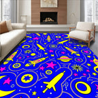 Cosmic Yellow Rocket Moon Stars Rug