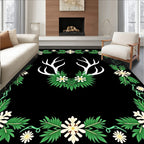 White Antlers Green Floral Border Rug