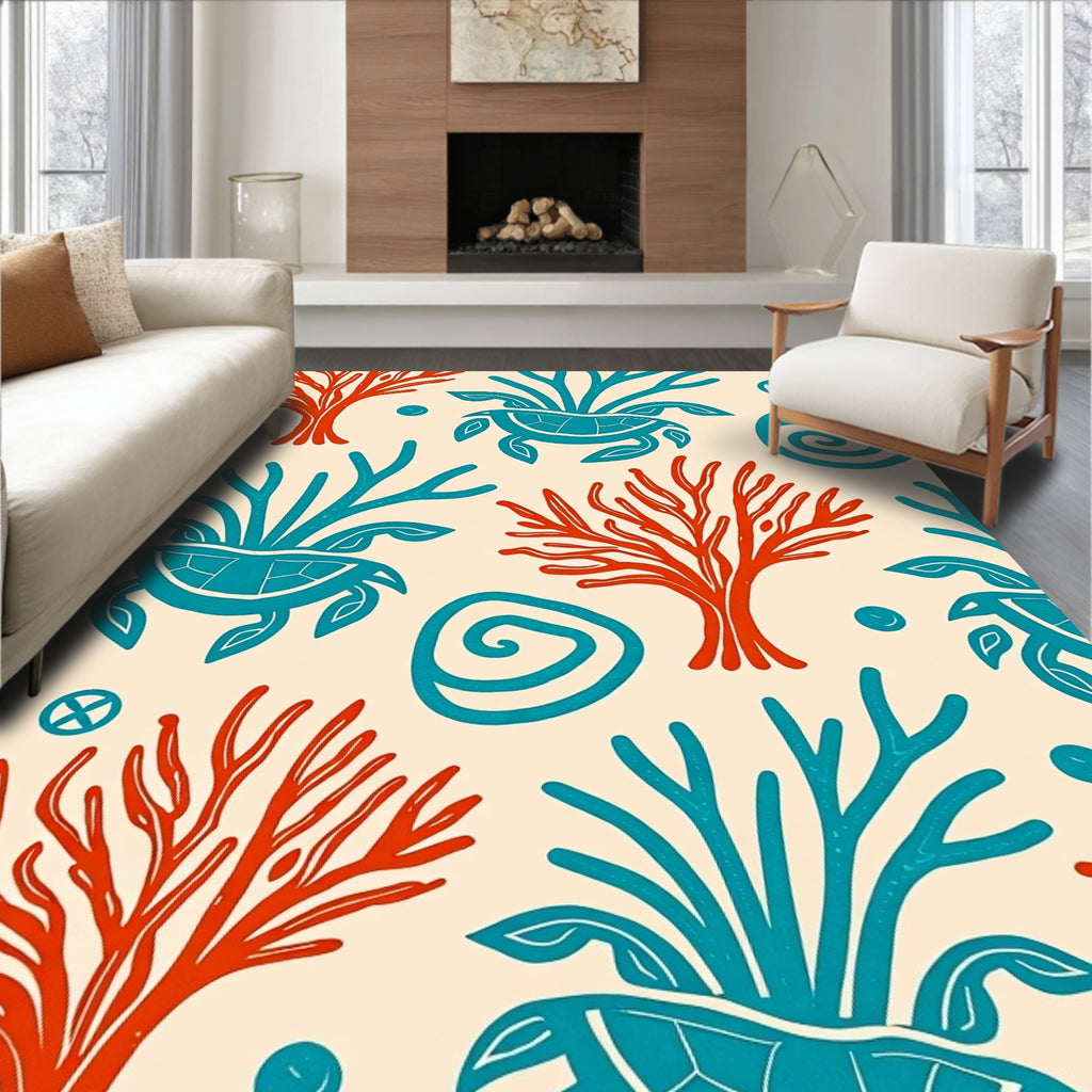 Oceanic Turtle Coral Swirl Rug
