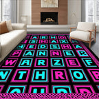 Playful Pink Cyan Alphabet Grid Rug