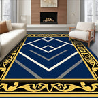 Navy Blue Bordered Geometric Diamond Rug