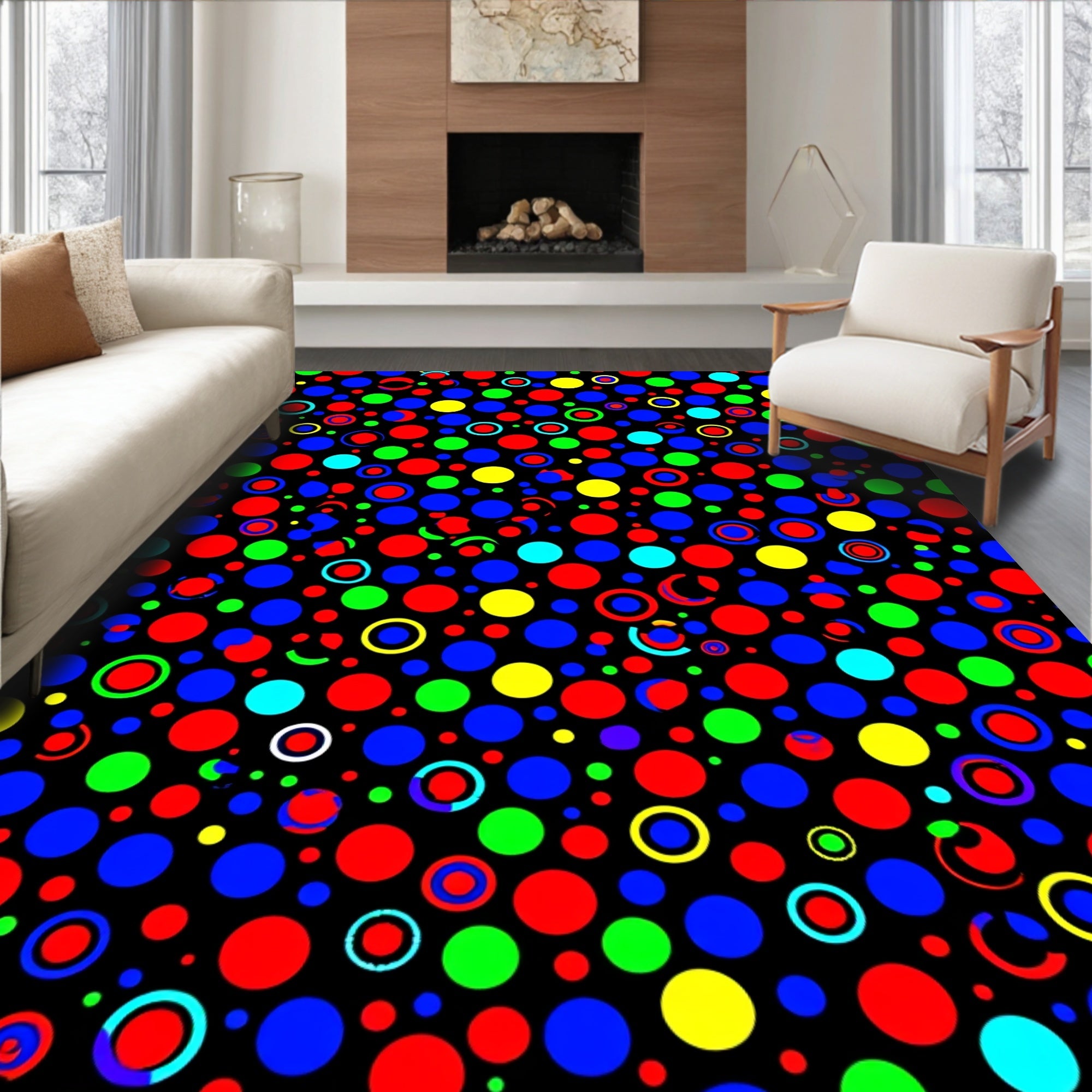 Vibrant Retro Polka Dot Circles Rug