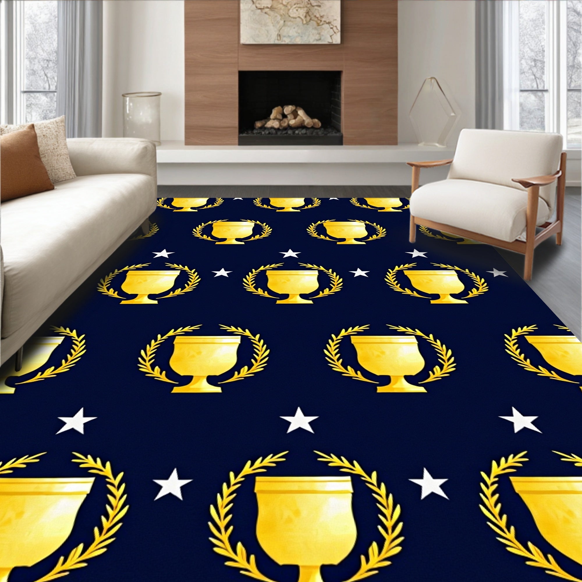 Golden Trophy Laurel Wreath Stars Rug