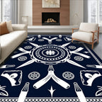 Navy White Blossom Medallion Rug